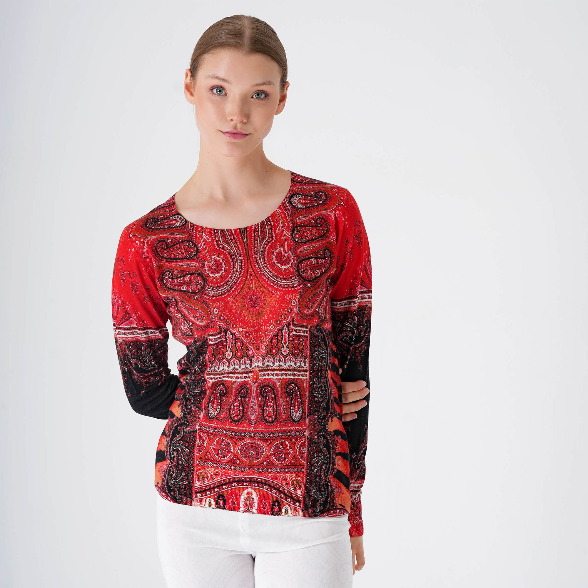 Etro - Burgundy Ethnic Print Thin Sweater